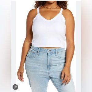 Nordstrom BP Plus Size White Sleevless V-Neck Ribbed Tank Crop Top (NWOT)